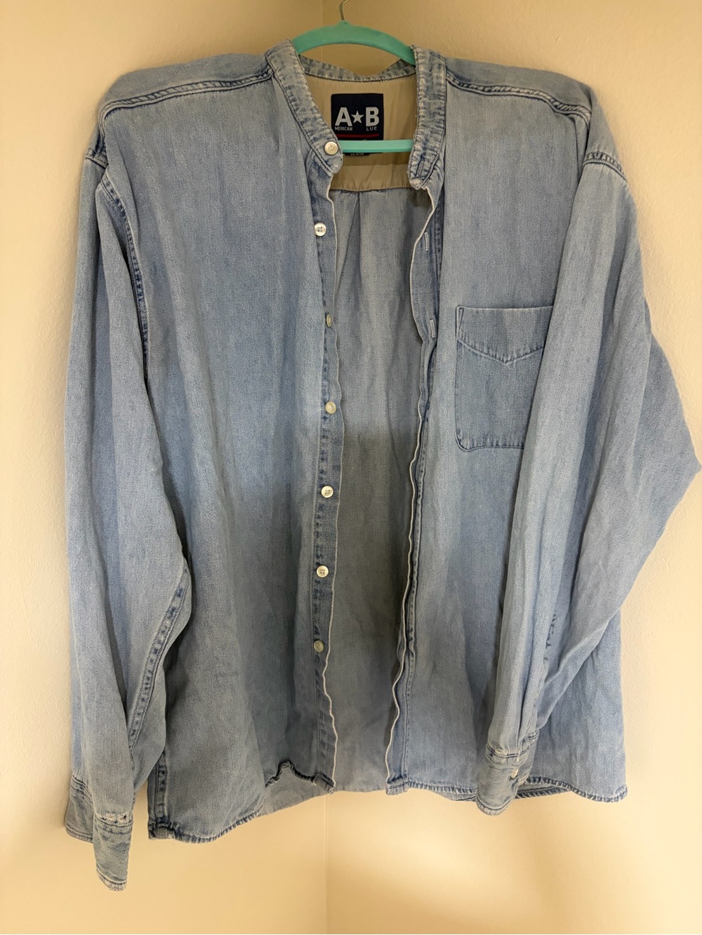 Vintage American Blue Light Wash Denim Button-Up Shirt XL Made in USA